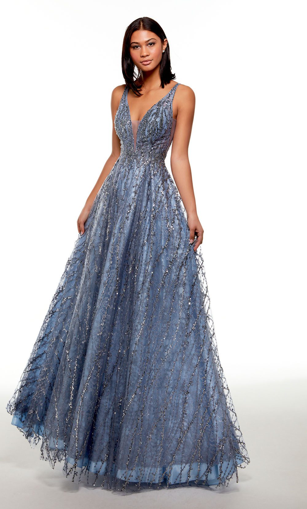 A dark French blue gown